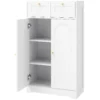 Badkamerkast Smalle Badkast Met 2 Lades, Verstelbare Plank 60 X 30 X 108 Cm Wit