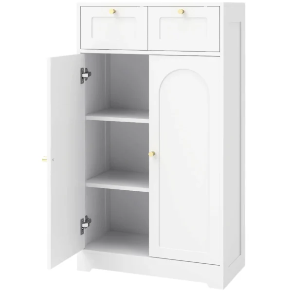 Badkamerkast Smalle Badkast Met 2 Lades, Verstelbare Plank 60 X 30 X 108 Cm Wit