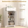 Badkamerkast Smalle Badkast Met 2 Lades, Verstelbare Plank 60 X 30 X 108 Cm Wit
