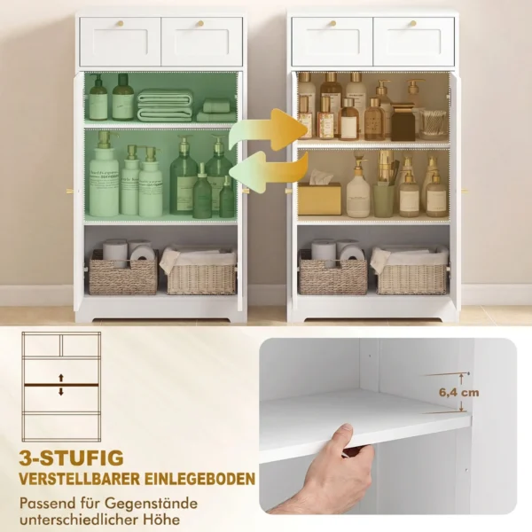 Badkamerkast Smalle Badkast Met 2 Lades, Verstelbare Plank 60 X 30 X 108 Cm Wit