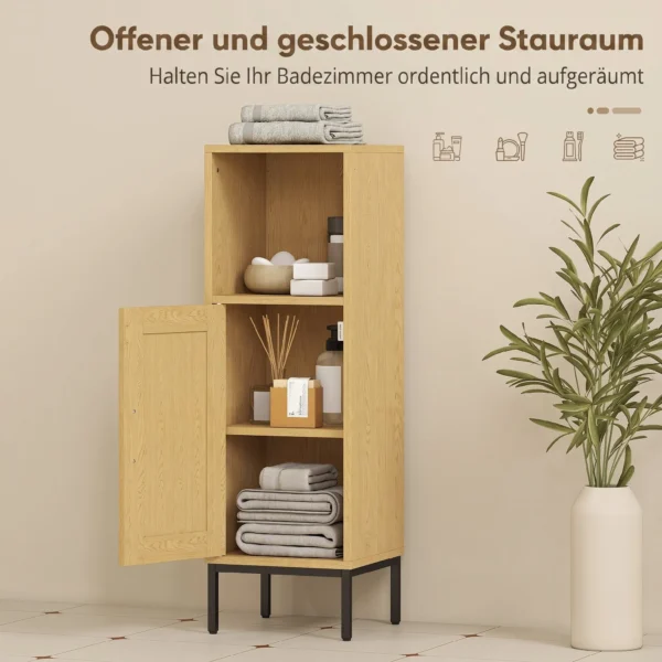 Badkamerkast, Smalle Vrijstaande Badkamerkast Met Verstelbare Plank, Natuur