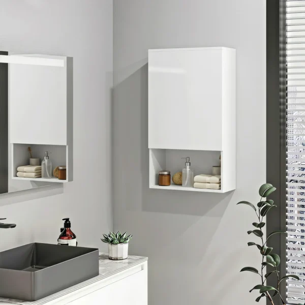 Badkamerkast Voor Wandmontage, Met Verstelbare Planken En Deur, Wit