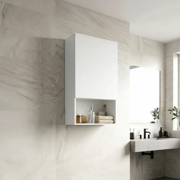 Badkamerkast Voor Wandmontage, Met Verstelbare Planken En Deur, Wit