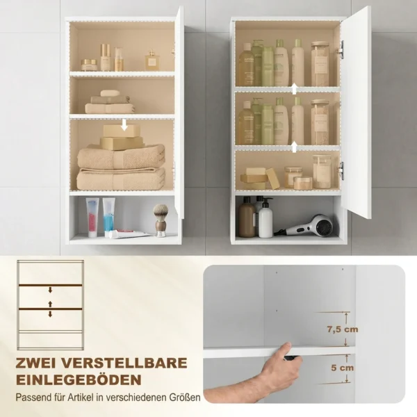 Badkamerkast Voor Wandmontage, Met Verstelbare Planken En Deur, Wit