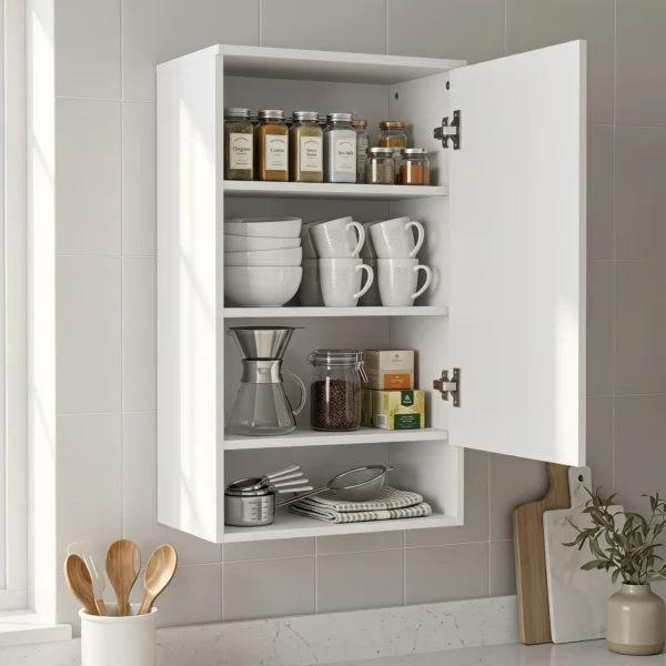 Badkamerkast Voor Wandmontage, Met Verstelbare Planken En Deur, Wit