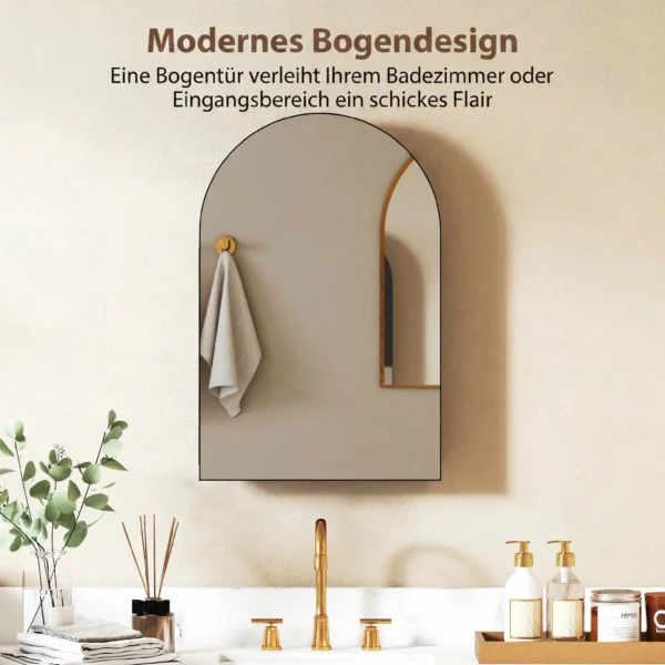 Badkamerspiegelkast Gebogen Badkamerkast Met 180° Deur, 3 Planken, Gemaakt Van Zwart Metaal 50 X 12 X 76 Cm