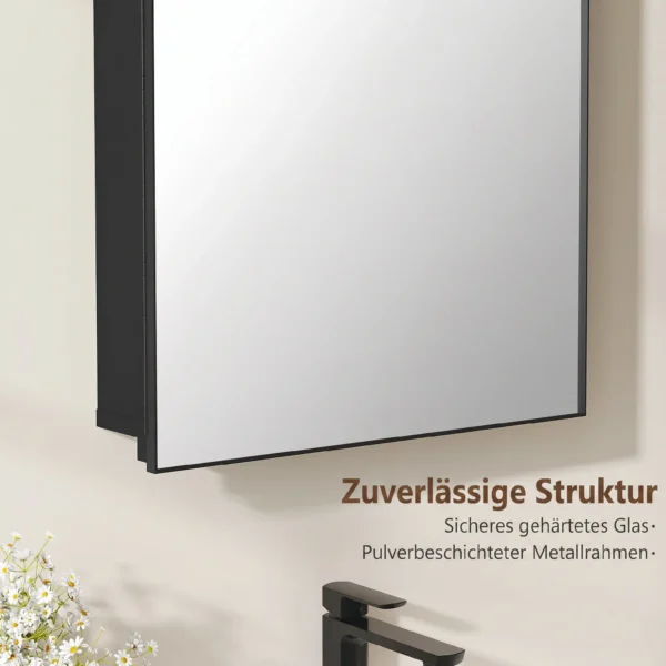 Badkamerspiegelkast Gebogen Badkamerkast Met 180° Deur, 3 Planken, Gemaakt Van Zwart Metaal 50 X 12 X 76 Cm
