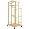 Bamboe Kledingrek Op Wielen, Compact, Met Hangers, Hangstangen, Opbergruimte En Onderste Plank, Eikenhout Look