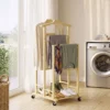 Bamboe Kledingrek Op Wielen, Compact, Met Hangers, Hangstangen, Opbergruimte En Onderste Plank, Eikenhout Look
