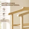 Bamboe Kledingrek Op Wielen, Compact, Met Hangers, Hangstangen, Opbergruimte En Onderste Plank, Eikenhout Look