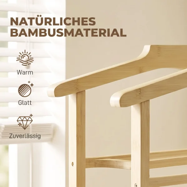 Bamboe Kledingrek Op Wielen, Compact, Met Hangers, Hangstangen, Opbergruimte En Onderste Plank, Eikenhout Look
