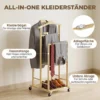 Bamboe Kledingrek Op Wielen, Compact, Met Hangers, Hangstangen, Opbergruimte En Onderste Plank, Eikenhout Look
