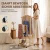 Bamboe Kledingrek Op Wielen, Compact, Met Hangers, Hangstangen, Opbergruimte En Onderste Plank, Eikenhout Look