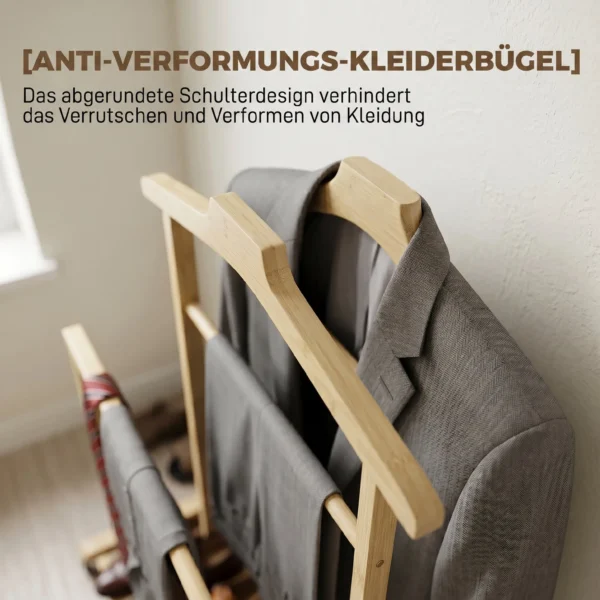 Bamboe Kledingrek Op Wielen, Compact, Met Hangers, Hangstangen, Opbergruimte En Onderste Plank, Eikenhout Look