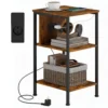 Beistelltisch Mit Ladestation Und 2 Offenen Ablagen, Tigerholz Optik