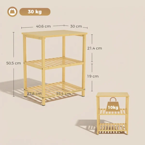 Bijzettafel Van Bamboe, 3 Niveaus Met Lamellenbodems, Voor Kleine Ruimtes, Woonkamer & Slaapkamer, Natuur