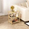 Bijzettafel Van Bamboe, 3 Niveaus Met Lamellenbodems, Voor Kleine Ruimtes, Woonkamer & Slaapkamer, Natuur
