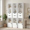 Boekenkast Met 2 Lades, Smalle Boekenkast Met 3 Open Schappen, Voor Kantoor, Slaapkamer 30x24x158cm Wit