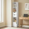 Boekenkast Met 2 Lades, Smalle Boekenkast Met 3 Open Schappen, Voor Kantoor, Slaapkamer 30x24x158cm Wit