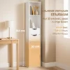 Boekenkast Met 2 Lades, Smalle Boekenkast Met 3 Open Schappen, Voor Kantoor, Slaapkamer 30x24x158cm Wit