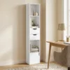 Boekenkast Met 2 Lades, Smalle Boekenkast Met 3 Open Schappen, Voor Kantoor, Slaapkamer 30x24x158cm Wit