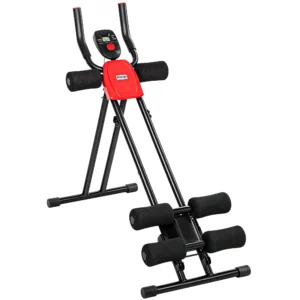 Buiktrainer, Opvouwbare Buikspiertrainer Met LCD scherm, Dubbele Rails Belastbaar Tot 120 Kg, Staal, Rood
