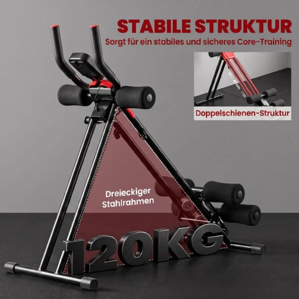 Buiktrainer, Opvouwbare Buikspiertrainer Met LCD scherm, Dubbele Rails Belastbaar Tot 120 Kg, Staal, Rood