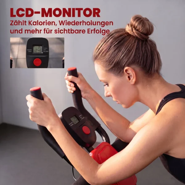 Buiktrainer, Opvouwbare Buikspiertrainer Met LCD scherm, Dubbele Rails Belastbaar Tot 120 Kg, Staal, Rood