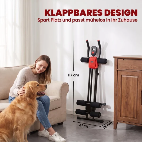 Buiktrainer, Opvouwbare Buikspiertrainer Met LCD scherm, Dubbele Rails Belastbaar Tot 120 Kg, Staal, Rood