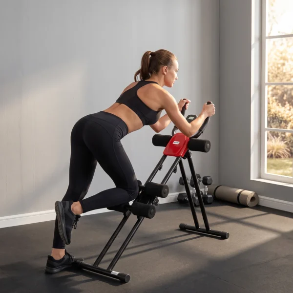 Buiktrainer, Opvouwbare Buikspiertrainer Met LCD scherm, Dubbele Rails Belastbaar Tot 120 Kg, Staal, Rood