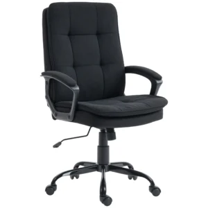 Chefsessel Mit Doppellagiger Polsterung, Bürostuhl Aus Stoff, Höhenverstellbar, Mit Armlehnen, Schwarz