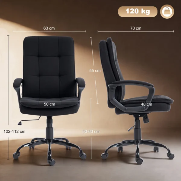 Chefsessel Mit Doppellagiger Polsterung, Bürostuhl Aus Stoff, Höhenverstellbar, Mit Armlehnen, Schwarz