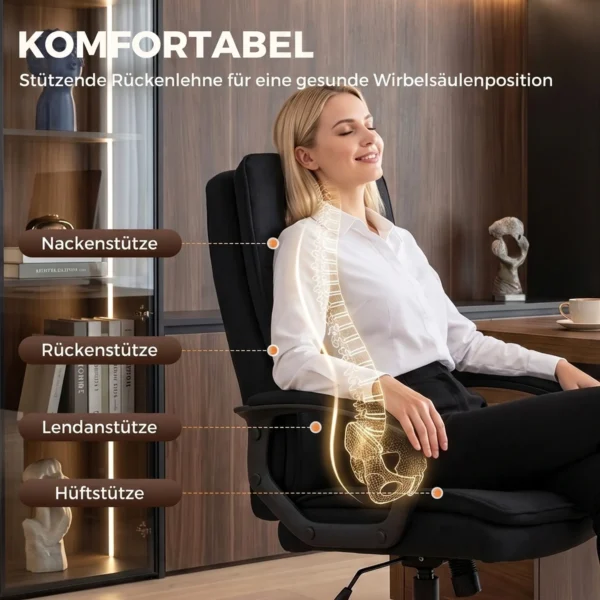 Chefsessel Mit Doppellagiger Polsterung, Bürostuhl Aus Stoff, Höhenverstellbar, Mit Armlehnen, Schwarz