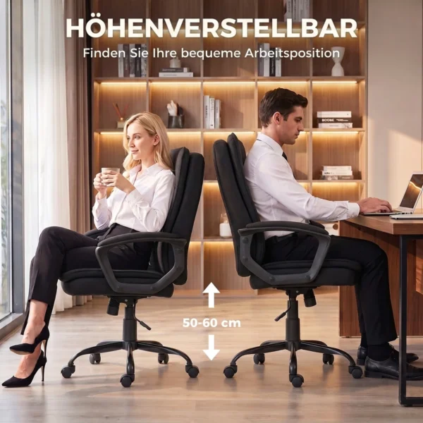 Chefsessel Mit Doppellagiger Polsterung, Bürostuhl Aus Stoff, Höhenverstellbar, Mit Armlehnen, Schwarz