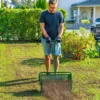 Compoststrooier 75L 61x40cm Meststrooier Gazon Tuin Met T handvat Gaasmand Metaal Groen