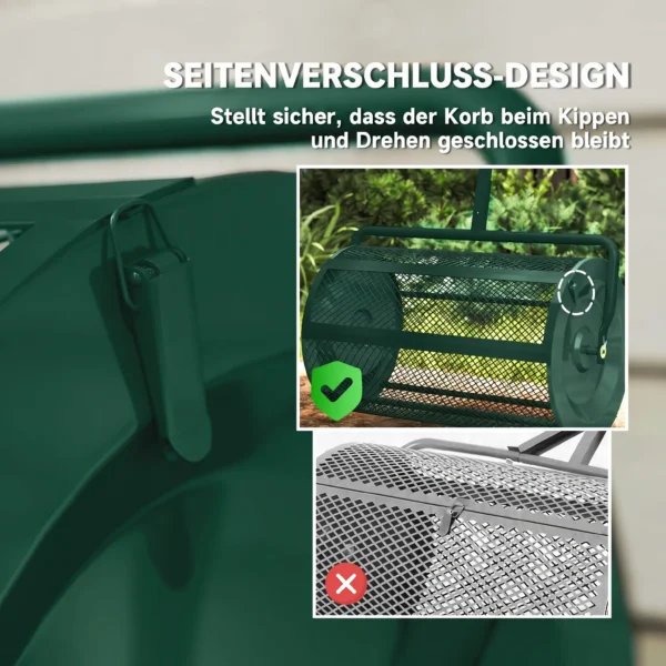 Compoststrooier 75L 61x40cm Meststrooier Gazon Tuin Met T handvat Gaasmand Metaal Groen