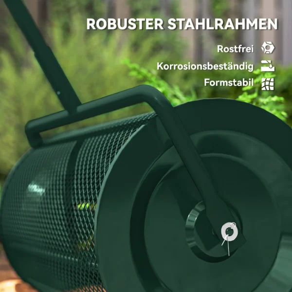 Compoststrooier 75L 61x40cm Meststrooier Gazon Tuin Met T handvat Gaasmand Metaal Groen