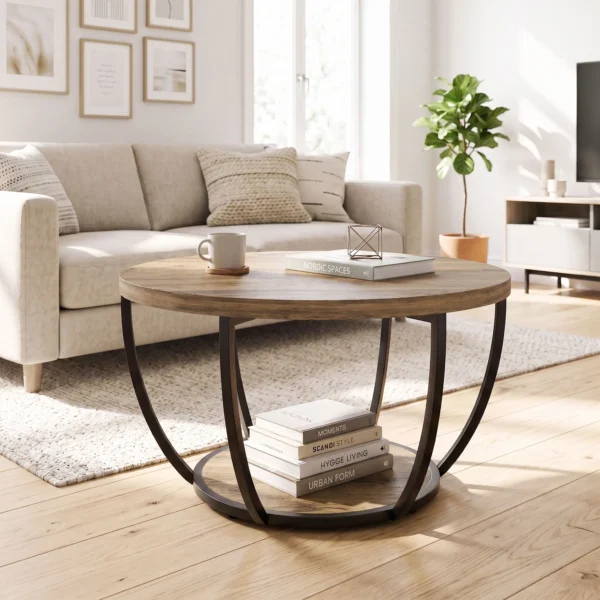 Couchtisch Mit 2 Ebenen, Wohnzimmertisch 80 X 80 X 43,8 Cm, Braun/Schwarz