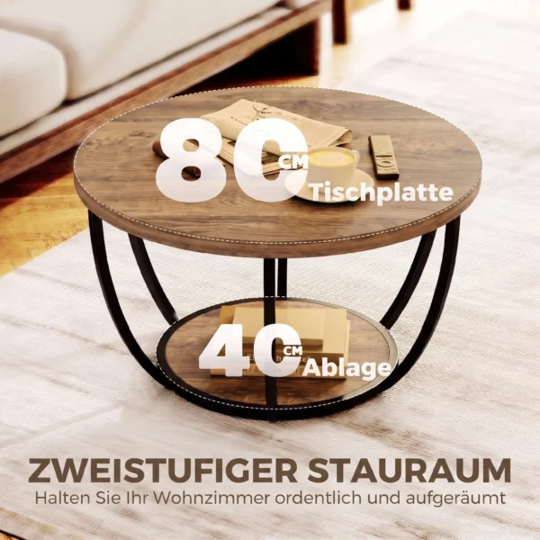 Couchtisch Mit 2 Ebenen, Wohnzimmertisch 80 X 80 X 43,8 Cm, Braun/Schwarz