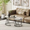 Couchtische Im 2er Set, Marmoroptik, Spanplatte, Metall, Runde Kaffeetische Für Wohnzimmer, Ineinanderstellbar Grau+Weiß
