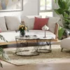 Couchtische Im 2er Set, Marmoroptik, Spanplatte, Metall, Runde Kaffeetische Für Wohnzimmer, Ineinanderstellbar Grau+Weiß