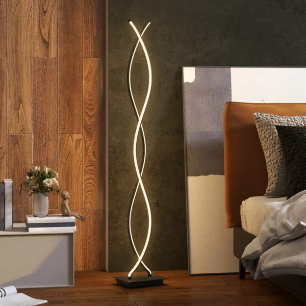 Dimbare LED Staande Lamp Voor Woonkamer Met Voetschakelaar, Dubbele Spiraalvorm Voor Slaapkamer Woonkamer Zwart