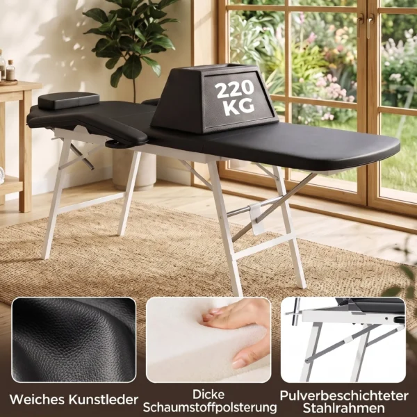 Draagbare Massagetafel, 3 delige Verstelbare Schoonheidssalon Tafel Met Gezichtsuitsparing, Afneembare Hoofdsteun En Armleuningen