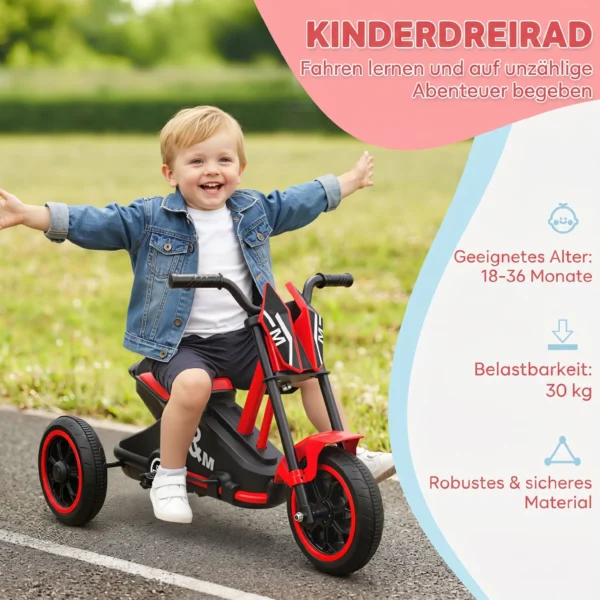 Dreirad, Kinderfahrrad, Laufrad, Kinderrad Mit Pedal, Lauffahrrad Für Kinder 18 36 Monaten, Stahl, 79x44x50 Cm, Rot
