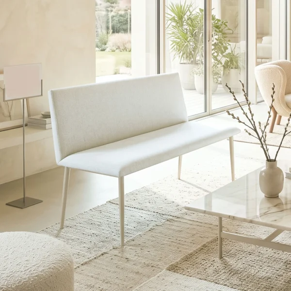 Eetkamerstoel Zonder Armleuningen, Stof In Linnenlook, Keukenstoel Met Rugleuning En Metalen Poten, Voor Woonkamer, Beige