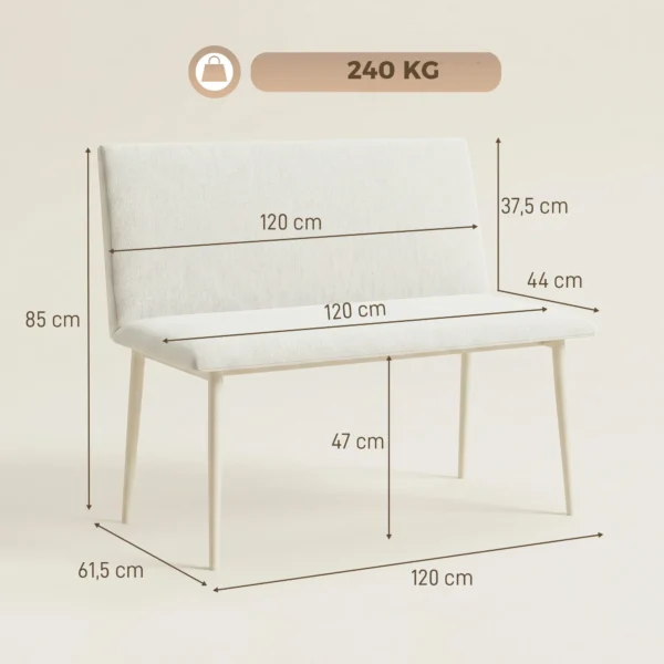 Eetkamerstoel Zonder Armleuningen, Stof In Linnenlook, Keukenstoel Met Rugleuning En Metalen Poten, Voor Woonkamer, Beige