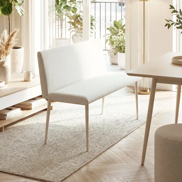 Eetkamerstoel Zonder Armleuningen, Stof In Linnenlook, Keukenstoel Met Rugleuning En Metalen Poten, Voor Woonkamer, Beige