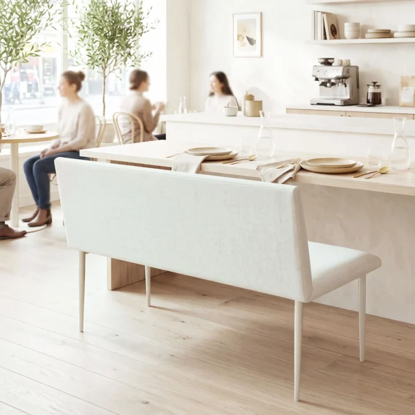 Eetkamerstoel Zonder Armleuningen, Stof In Linnenlook, Keukenstoel Met Rugleuning En Metalen Poten, Voor Woonkamer, Beige