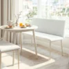 Eetkamerstoel Zonder Armleuningen, Stof In Linnenlook, Keukenstoel Met Rugleuning En Metalen Poten, Voor Woonkamer, Beige