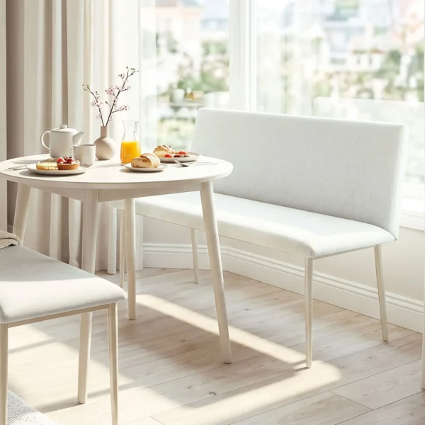 Eetkamerstoel Zonder Armleuningen, Stof In Linnenlook, Keukenstoel Met Rugleuning En Metalen Poten, Voor Woonkamer, Beige